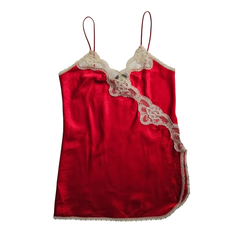 Womens Satin Lace Slip Dress Babydoll Fairy Medium Red Romantic Y2k